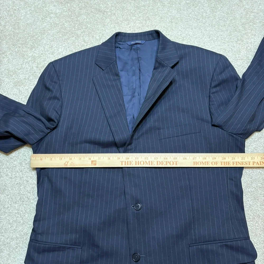 Brooks Brothers Blazer Mens 44L Blue Navy Pinstripe Wool Suit Jacket Two Button